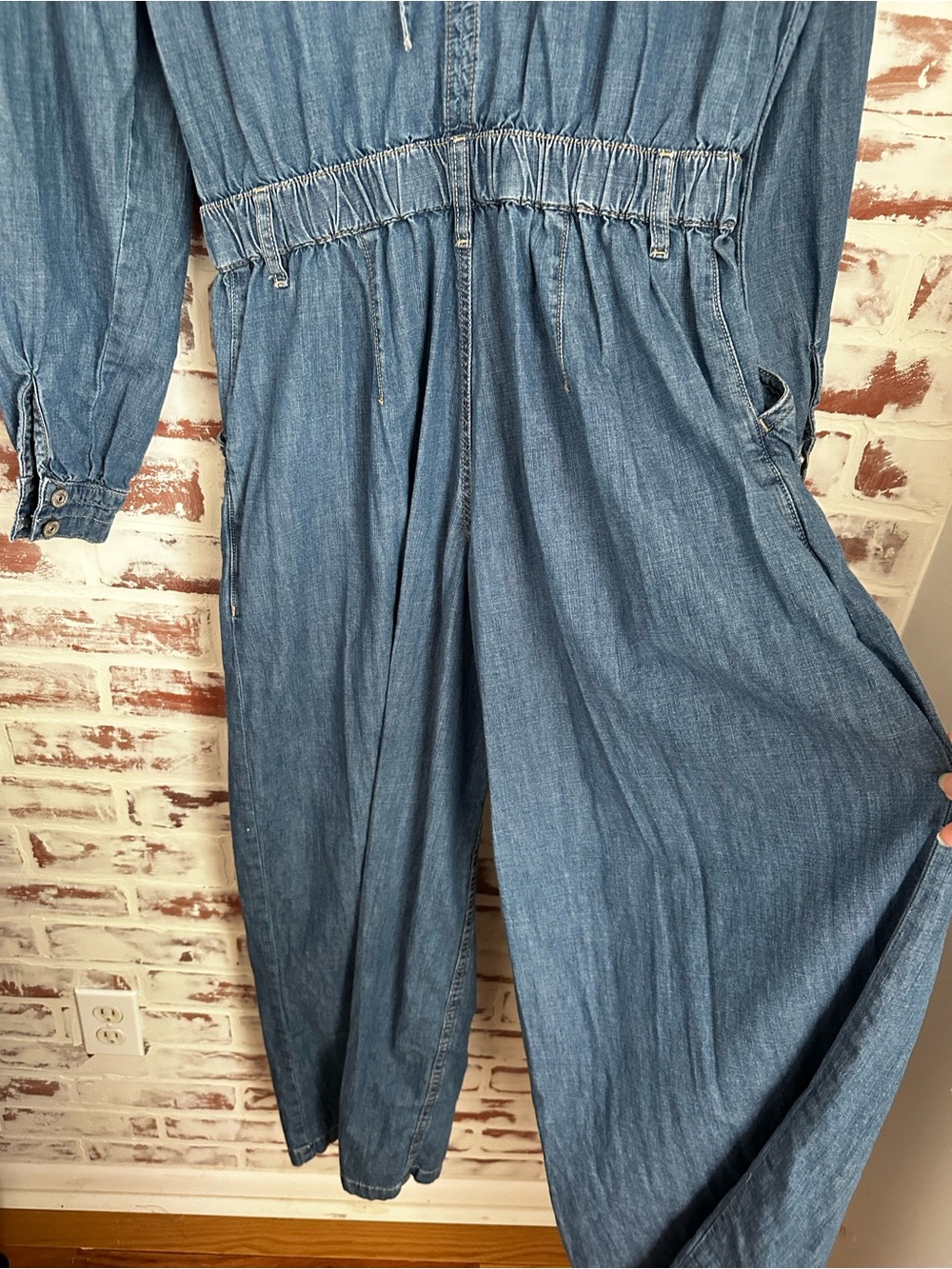 Free People We the Free Clara Wide-Leg Denim Jumpsuit in Blue - Picture 3 of 6